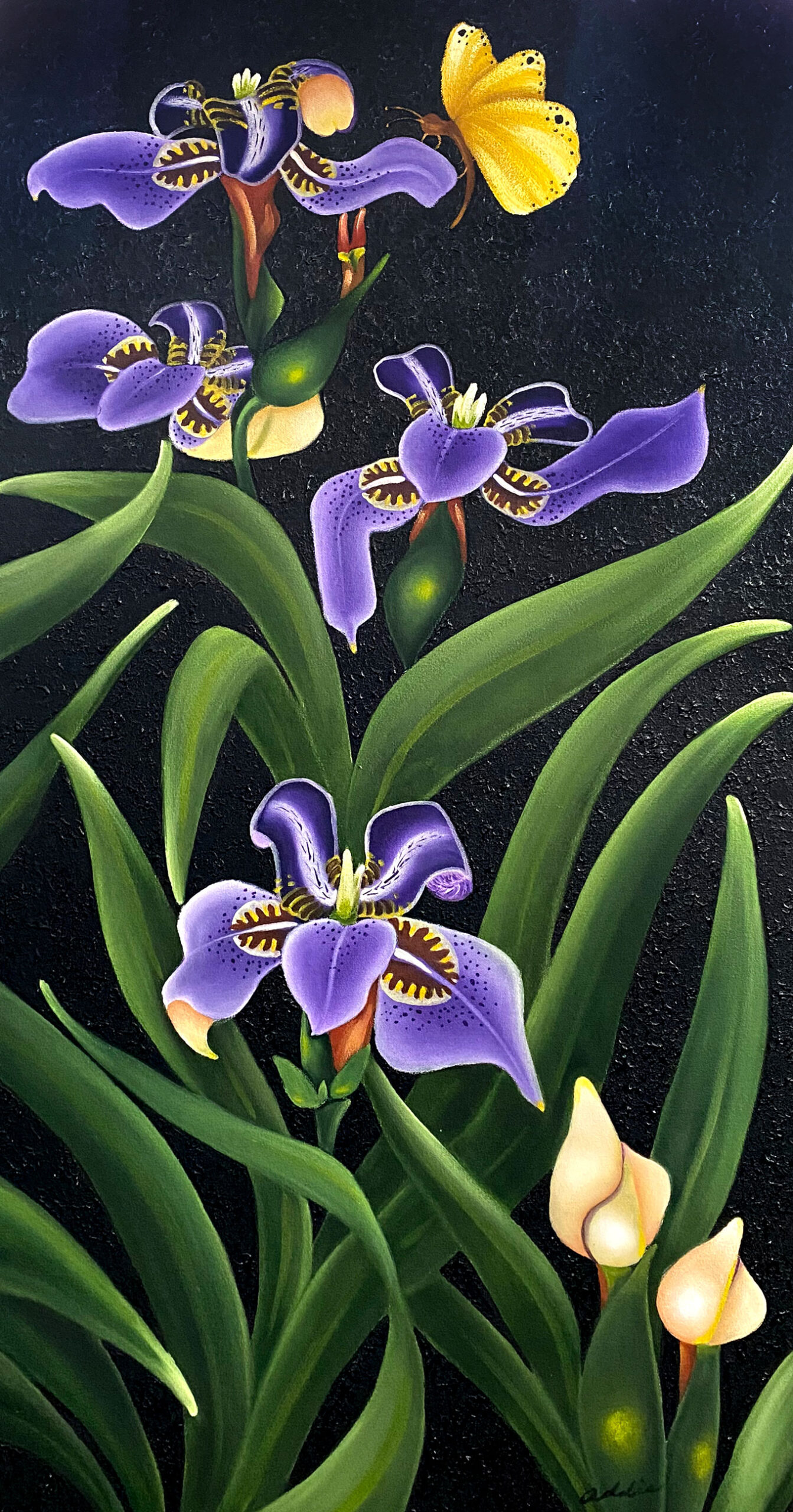 Purple Irises & Yellow Butterfly 2 (Diptych)